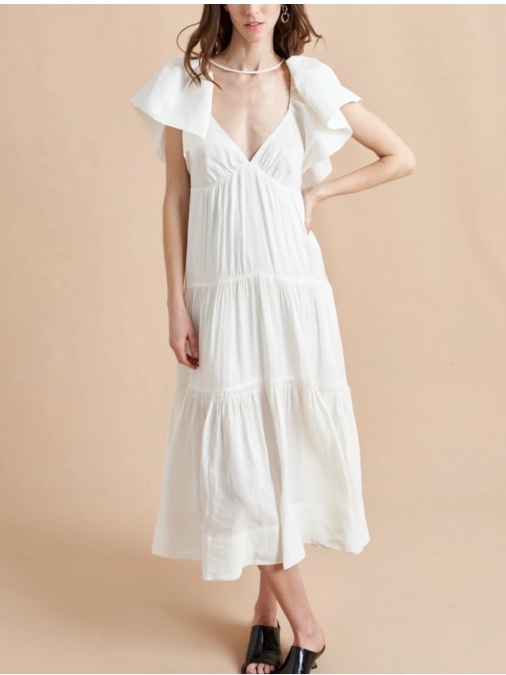 La Ligne Stella Cream Linen Blend Maxi Dress Size Small